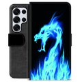 Husă Portofel Premium - Samsung Galaxy S25 Ultra - Dragon din Foc Albastru