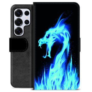 Husă Portofel Premium - Samsung Galaxy S25 Ultra - Dragon din Foc Albastru