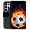 Husă Portofel Premium - Samsung Galaxy S25 Ultra - Fotbal în Flăcări