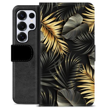 Husă Portofel Premium - Samsung Galaxy S25 Ultra - Frunze Aurii