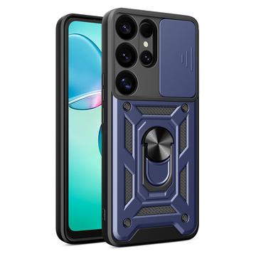 Husă Hibridă Samsung Galaxy S25 Ultra cu Inel Rotativ cu Ecran pentru Cameră - Albastru