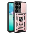 Husă Hibridă Samsung Galaxy S25 Ultra cu Inel Rotativ cu Ecran pentru Cameră - Auriu Roze
