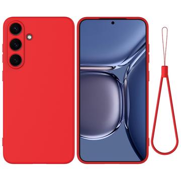 Husă din silicon lichid Samsung Galaxy S25+ cu curea de mana - Roșu