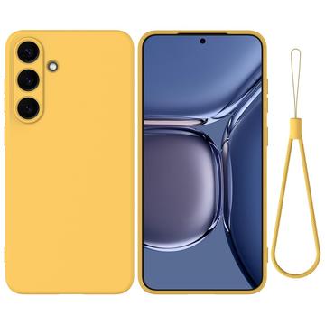 Husă din silicon lichid Samsung Galaxy S25+ cu curea de mana - Galben