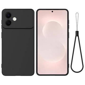 Husă din silicon lichid Samsung Galaxy S26 Edge cu curea de mana - negru