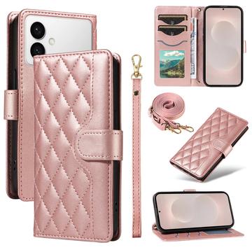 Husa portofel matlasata de lux Samsung Galaxy S26 Edge - Auriu Roze