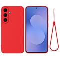 Husă din silicon lichid Samsung Galaxy S26 FE cu curea de mana - Roșu