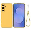 Husă din silicon lichid Samsung Galaxy S26 FE cu curea de mana - Galben