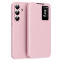 Husă Flip Samsung Galaxy S26 FE Smart Clear View cu slot pentru card - Roz