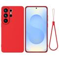 Husă din silicon lichid Samsung Galaxy S26 Ultra cu curea de mana - Roșu