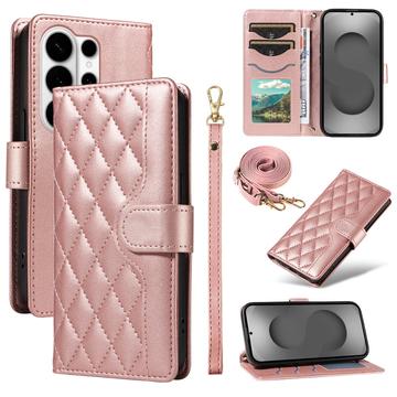 Husa portofel matlasata de lux - Samsung Galaxy S26 Ultra - Auriu Roze