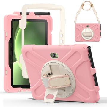 Husă Samsung Galaxy Tab Active5 Pro cu Curea de Mână - Heavy Duty 360 - Roz / Alb