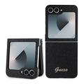 Husă Hibrid Samsung Galaxy Z Flip6/Z Flip7 FE - Guess Glitter Flakes Metal Logo - Negru