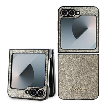 Husă Hibrid Samsung Galaxy Z Flip6 - Guess Glitter Flakes Metal Logo - Auriu