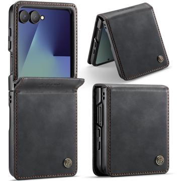 Geantă de portofel cu textură de vițel și blocare RFID Samsung Galaxy Z Flip7 Caseme 033 - Negru