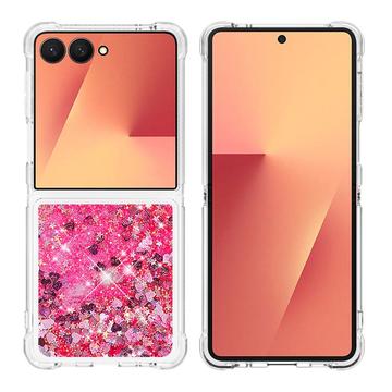 Husă TPU Samsung Galaxy Z Flip7 Glitter Quicksand - Inimi roz