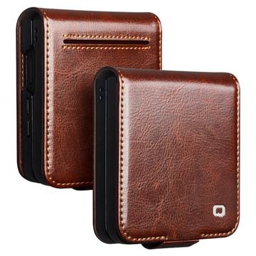 Husă Piele Portofel Samsung Galaxy Z Flip7 - Qialino Classic - Maro Închis