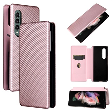 Husă Flip Samsung Galaxy Z Fold3 5G - Fibra de Carbon - Auriu Roze