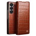 Husă din piele Flip Samsung Galaxy Z Fold6 - Qialino Classic - Crocodil - Maro Închis
