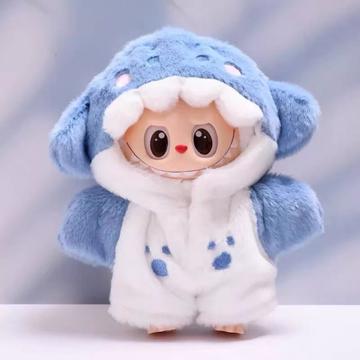 Shark Hooded Jumpsuit pentru păpușa Labubu 17cm - Albastru / Alb