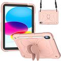 Caz antișoc pentru iPad 10.9 (2022) Butterfly Shape Kickstand Tablet Case Silicon + PC Capac de protecție cu curea de umăr - roz