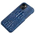 Husă Acoperită cu Piele iPhone 14 Plus - Luxury Crocodile - Albastru