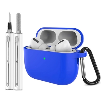 Carcasă din silicon pentru AirPods Pro 3 cu carabină și stilou de curățare - albastru