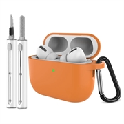 Carcasă din silicon pentru AirPods Pro 3 cu carabină și stilou de curățare - portocaliu