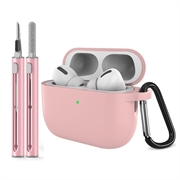 Carcasă din silicon pentru AirPods Pro 3 cu carabină și stilou de curățare - roz