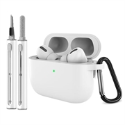 Carcasă din silicon pentru AirPods Pro 3 cu carabină și stilou de curățare - alb