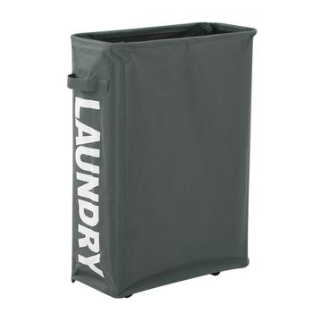 Coș de rufe Slim pliabil Oxford cu roți și capac cu cordon de plasă - gri