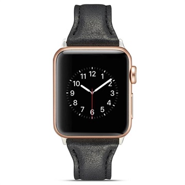 Curea subțire din piele Apple Watch Series 10/9/8/SE (2022)/7/SE/6/5/4/3/2/1 - 42mm/41 mm/40 mm/38 mm - negru