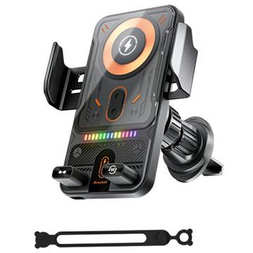 Suport pentru telefon auto cu senzor inteligent / încărcător wireless 15W - negru