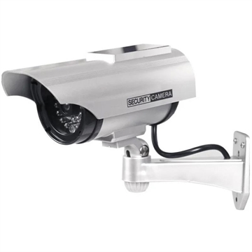 Cameră de securitate falsă alimentată cu energie solară cu LED intermitent - argintiu