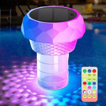 Lumină plutitoare pentru piscină alimentată cu energie solară cu cutie de dezinfecție și LED-uri RGB