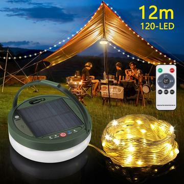 Șir de lumini LED alimentate cu energie solară - 12m - alb cald