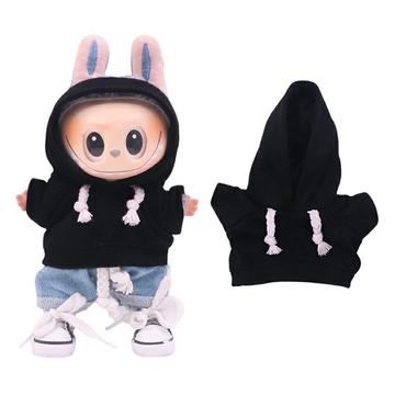 Hanorac de culoare solidă pentru Labubu Mini Figure 17cm - negru
