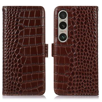 Husă Piele Portofel cu RFID Sony Xperia 1 VI - Crocodile - Maro