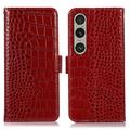 Husă Piele Portofel cu RFID Sony Xperia 1 VI - Crocodile - Roșu