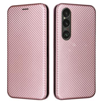 Husă Flip Sony Xperia 1 VI - Fibră de Carbon - Auriu Roze