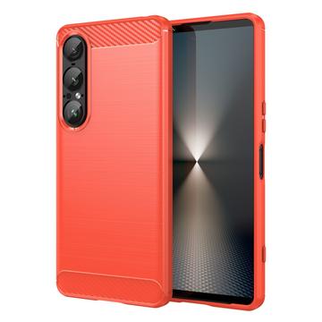 Husă TPU Brushed Sony Xperia 1 VII - Fibră de Carbon - Roșu