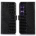 Husă Piele Portofel cu RFID Sony Xperia 1 VII - Crocodile - Negru