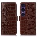 Husă Piele Portofel cu RFID Sony Xperia 1 VII - Crocodile