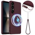 Husă Silicon Liquid Sony Xperia 1 VII - Compatibila MagSafe - Roșu Vin