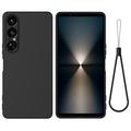 Husă din silicon lichid Sony Xperia 1 VII cu curea de mana - negru