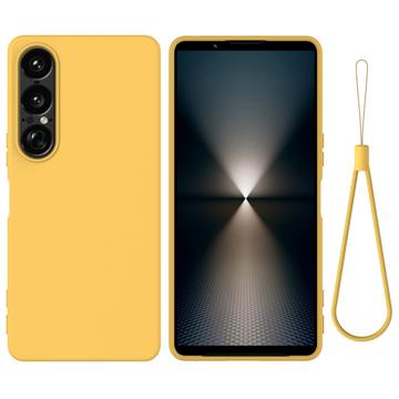 Husă din silicon lichid Sony Xperia 1 VII cu curea de mana - Galben