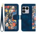 Sony Xperia 1 VIII Husa portofel floral cu sloturi pentru carduri - albastru închis