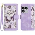 Sony Xperia 1 VIII Husa portofel floral cu sloturi pentru carduri - Violet deschis