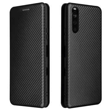 Husă Flip Sony Xperia 10 III, Xperia 10 III Lite - Fibra de Carbon - Negru