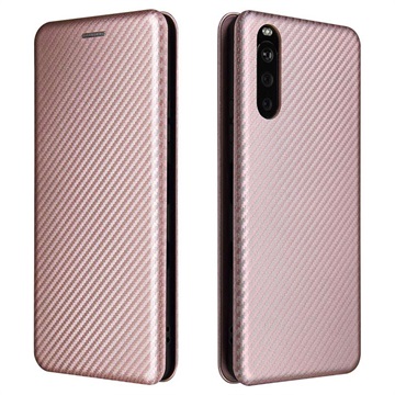 Husă Flip Sony Xperia 10 III, Xperia 10 III Lite - Fibra de Carbon - Auriu Roze